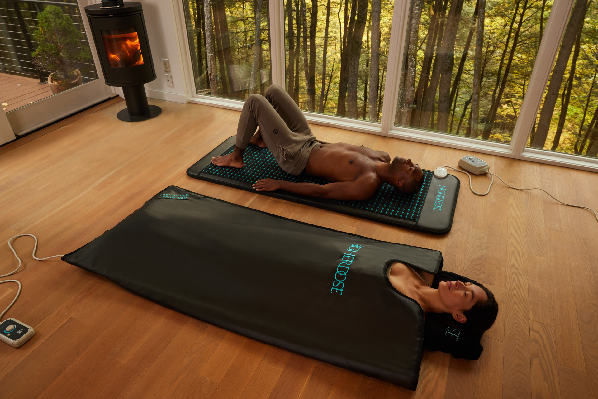 People on sports recovery mats