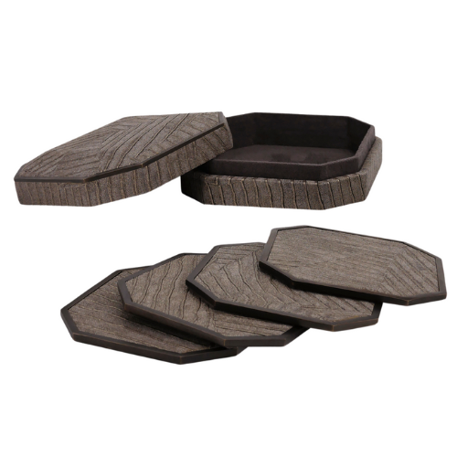 Dark brown coasters with bronze trim