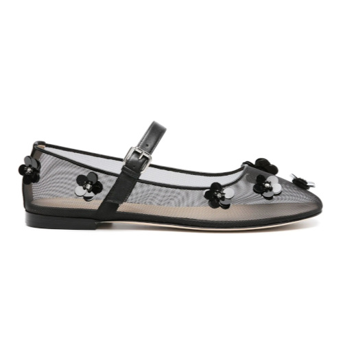 Floral beaded mesh ballet flats