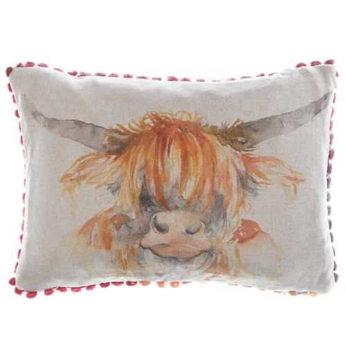 Cushion with highland cow print