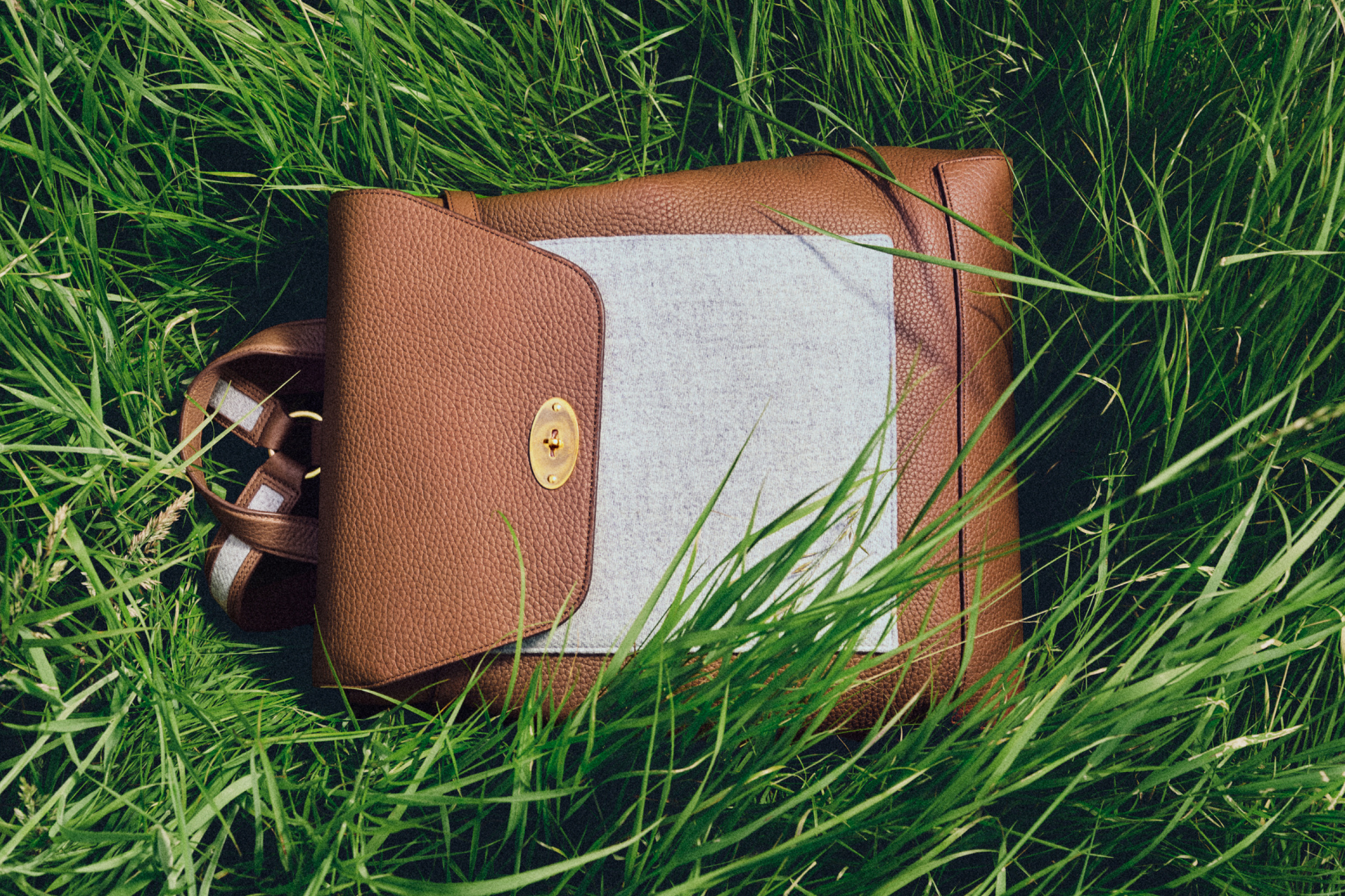 Bag laid down in grass