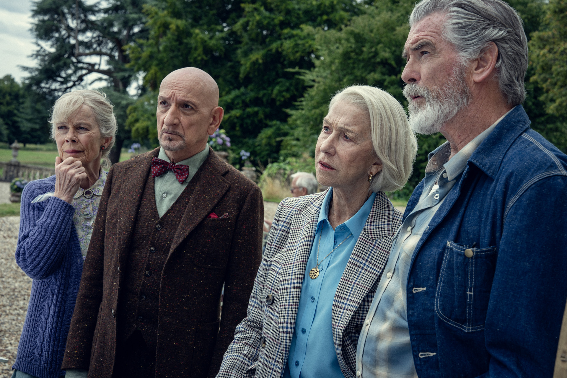 Celia Imrie, Sir Ben Kingsley, Helen Mirren, Pierce Brosnan in The Thursday Murder Club