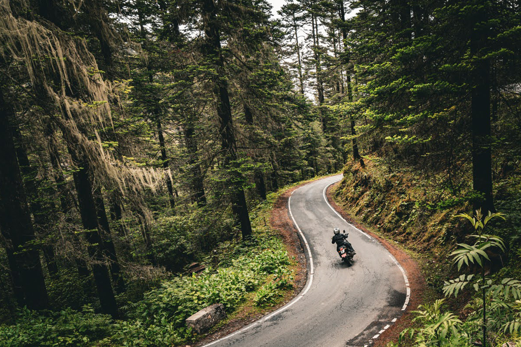 Jeremy riding the Royal Enfield in Bhutan