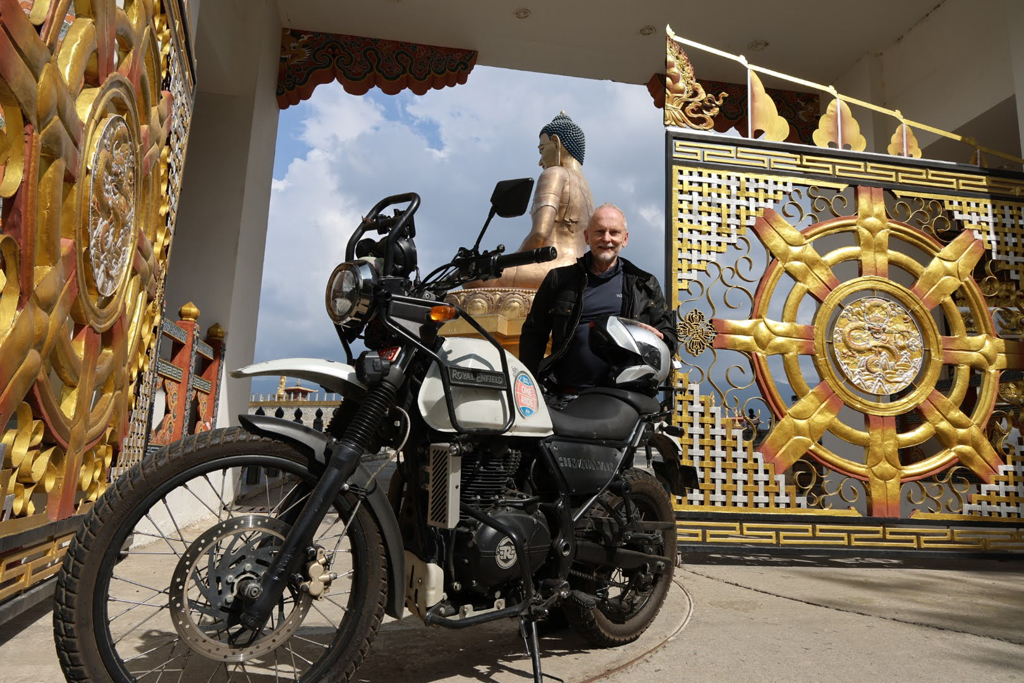 Jeremy riding the Royal Enfield in Bhutan