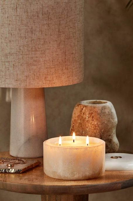 Candle on side table