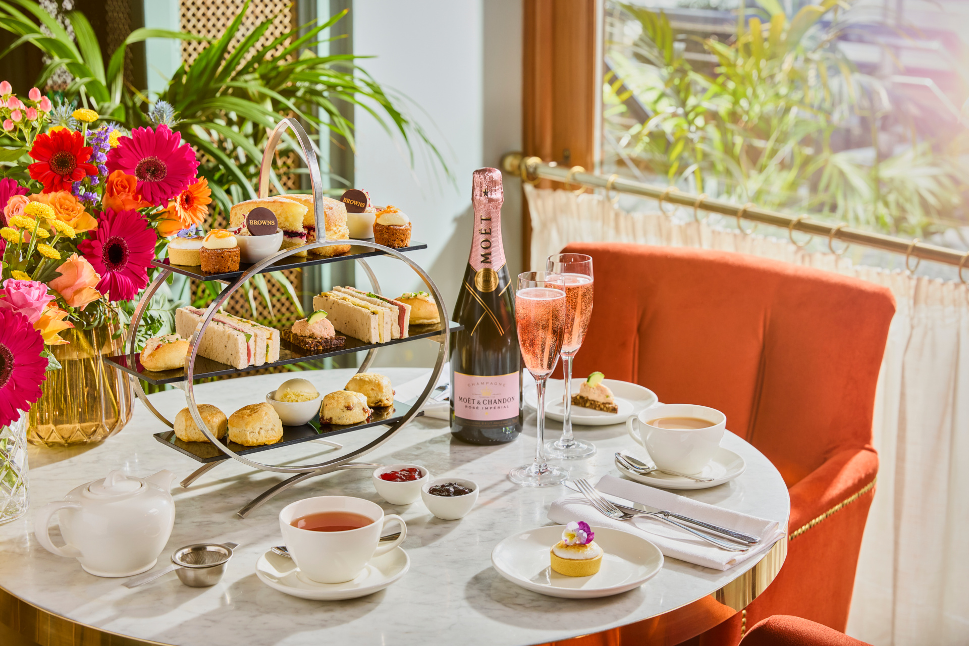 Afternoon tea spread on table