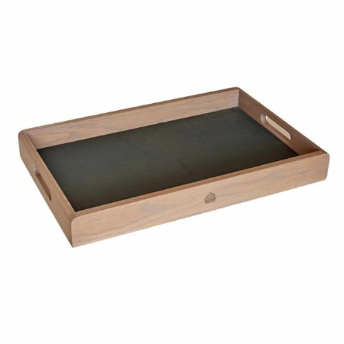 Wooden serving tray with olive green base