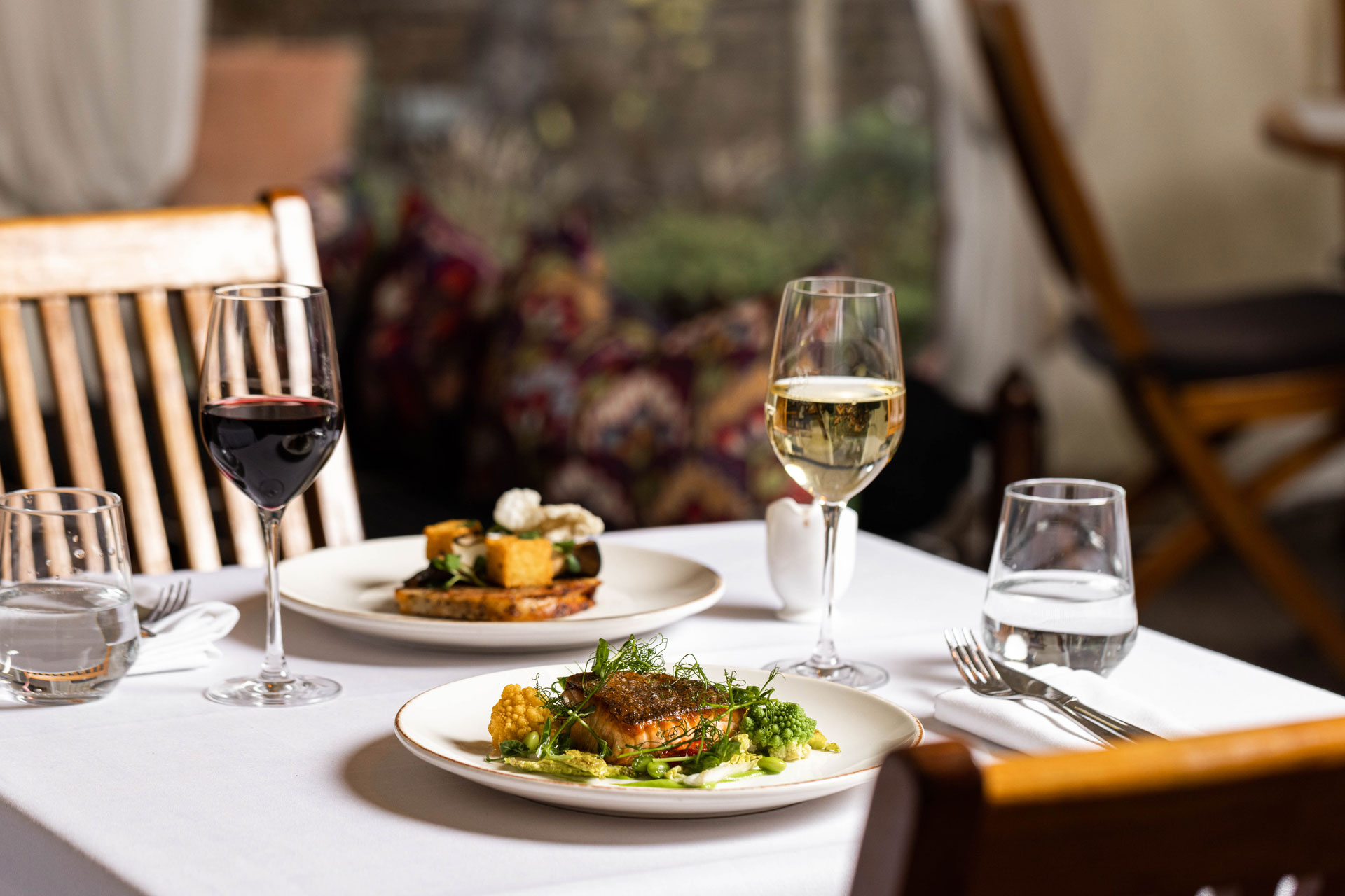 Food and wine in the garden at Home House
