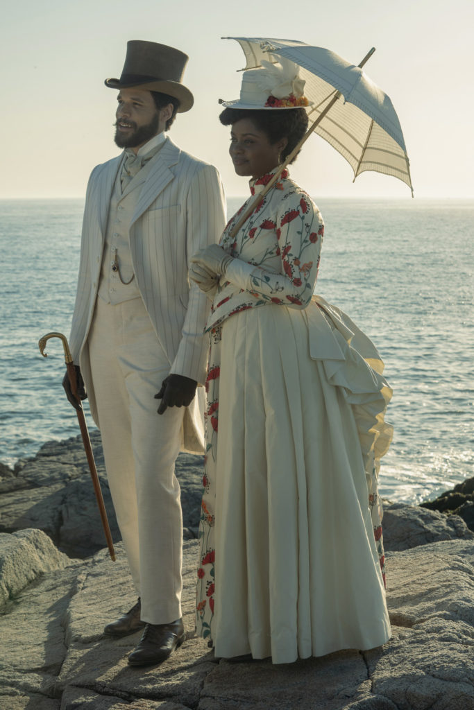 Jordan Donica as Dr. William Kirland & Denée Benton as Peggy Scott in The Gilded Age season 3.