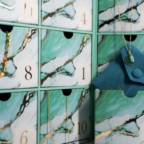 Close up of blue marble detail on advent calendar