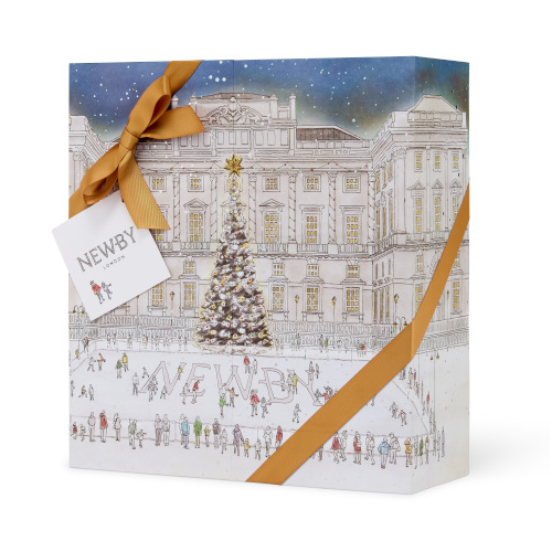 Advent calendar illustrated with ice skating scene