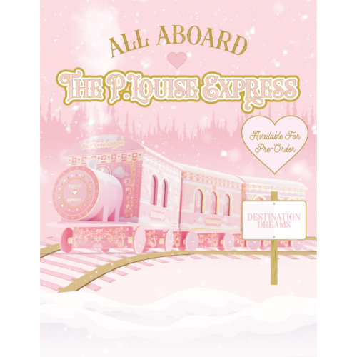 Pink steam train on front of box
