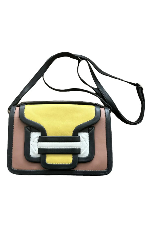 Brown, yellow and black handbag