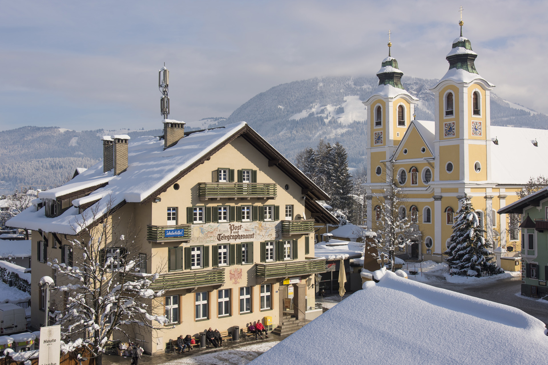 The beautiful town center of St. Johann in Tirol, Austria
