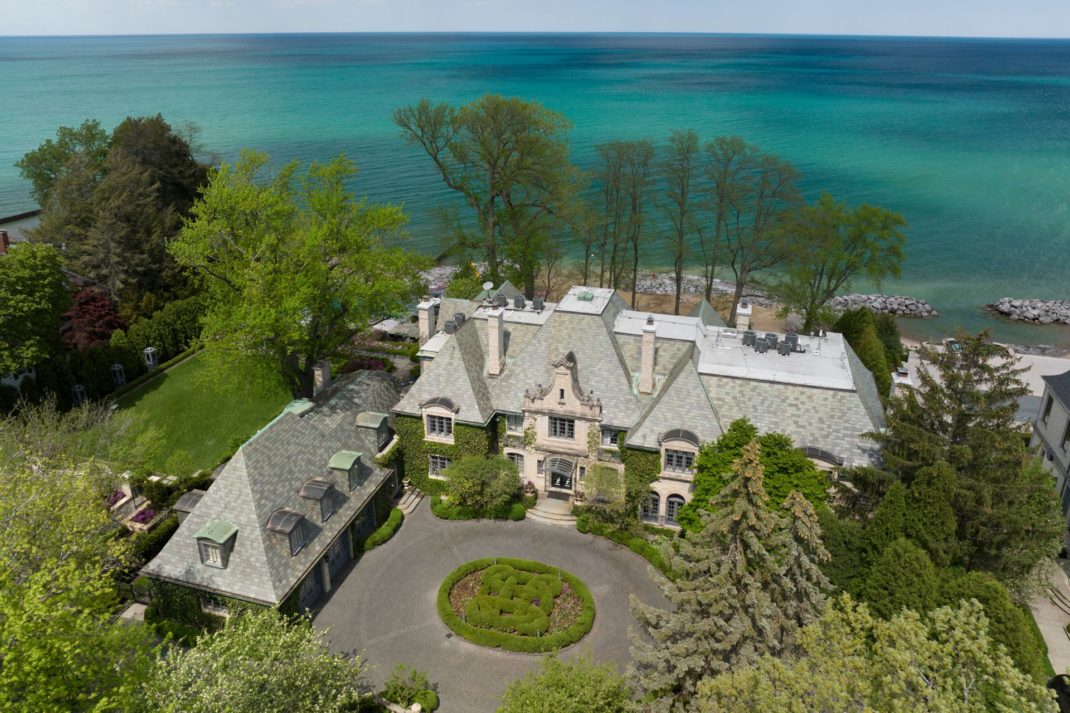 Aerial view of Chicago lakefront mansion