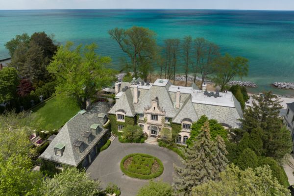 Aerial view of Chicago lakefront mansion