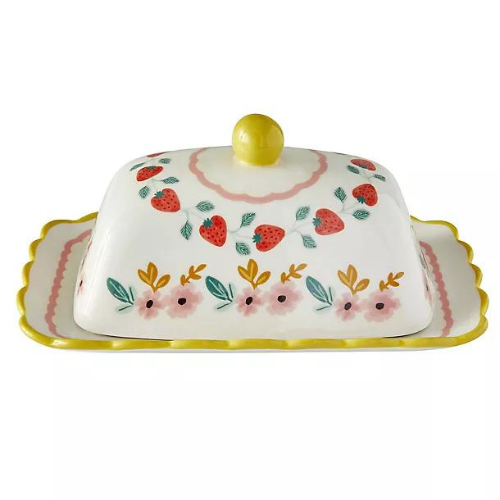 Red and white butter dish