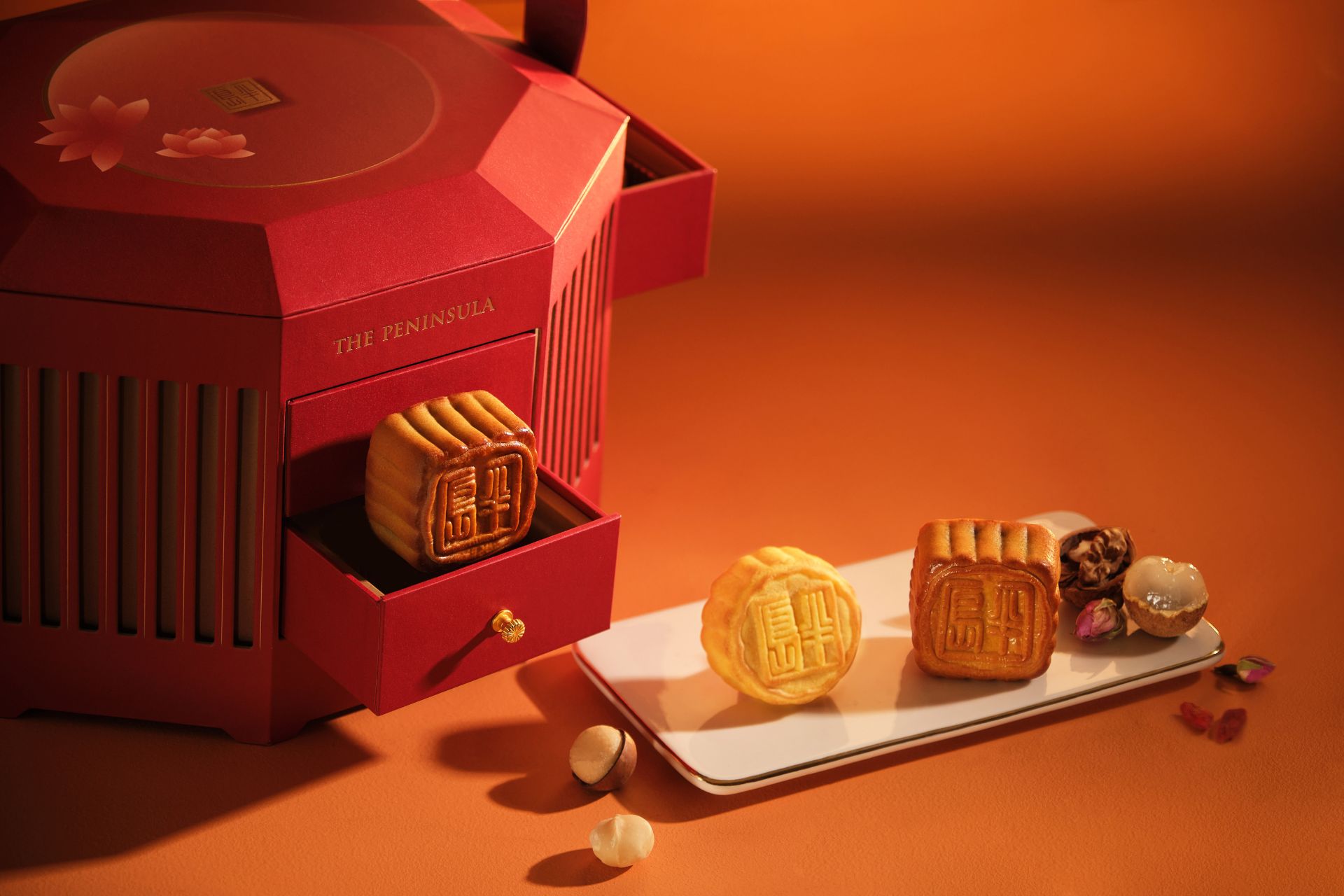 Peninsula mooncake pastries in a red box