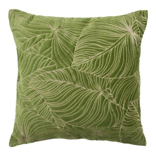 Green cushion with white feather embroidery