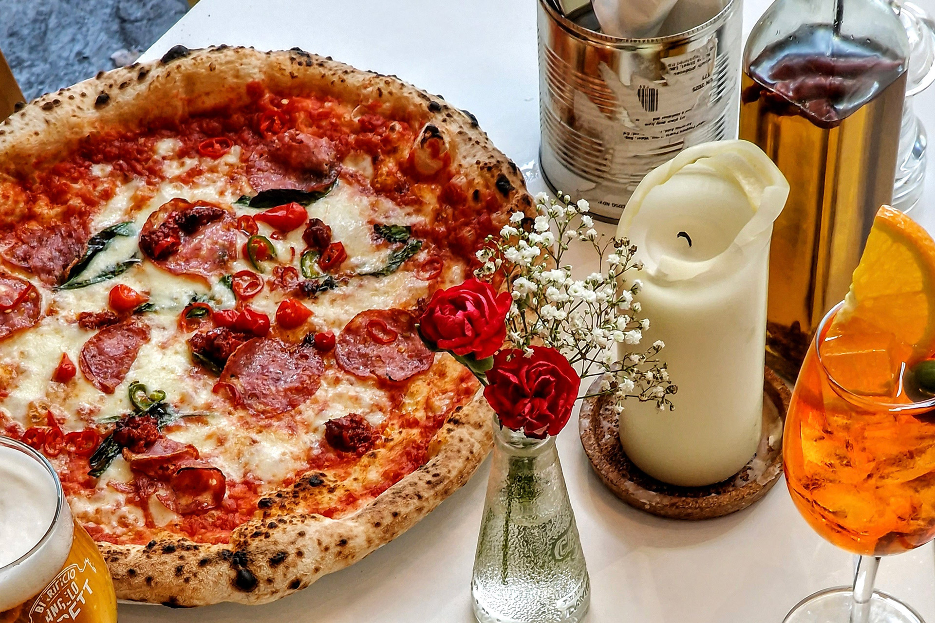 Pizza and an Aperol Spritz