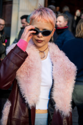 Woman with cherry blonde hair
