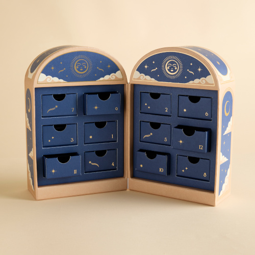 Blue and gold box with drawers
