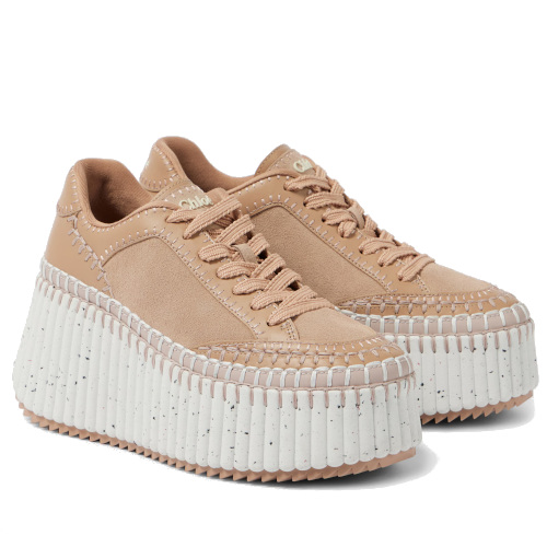 Beige wedge trainers