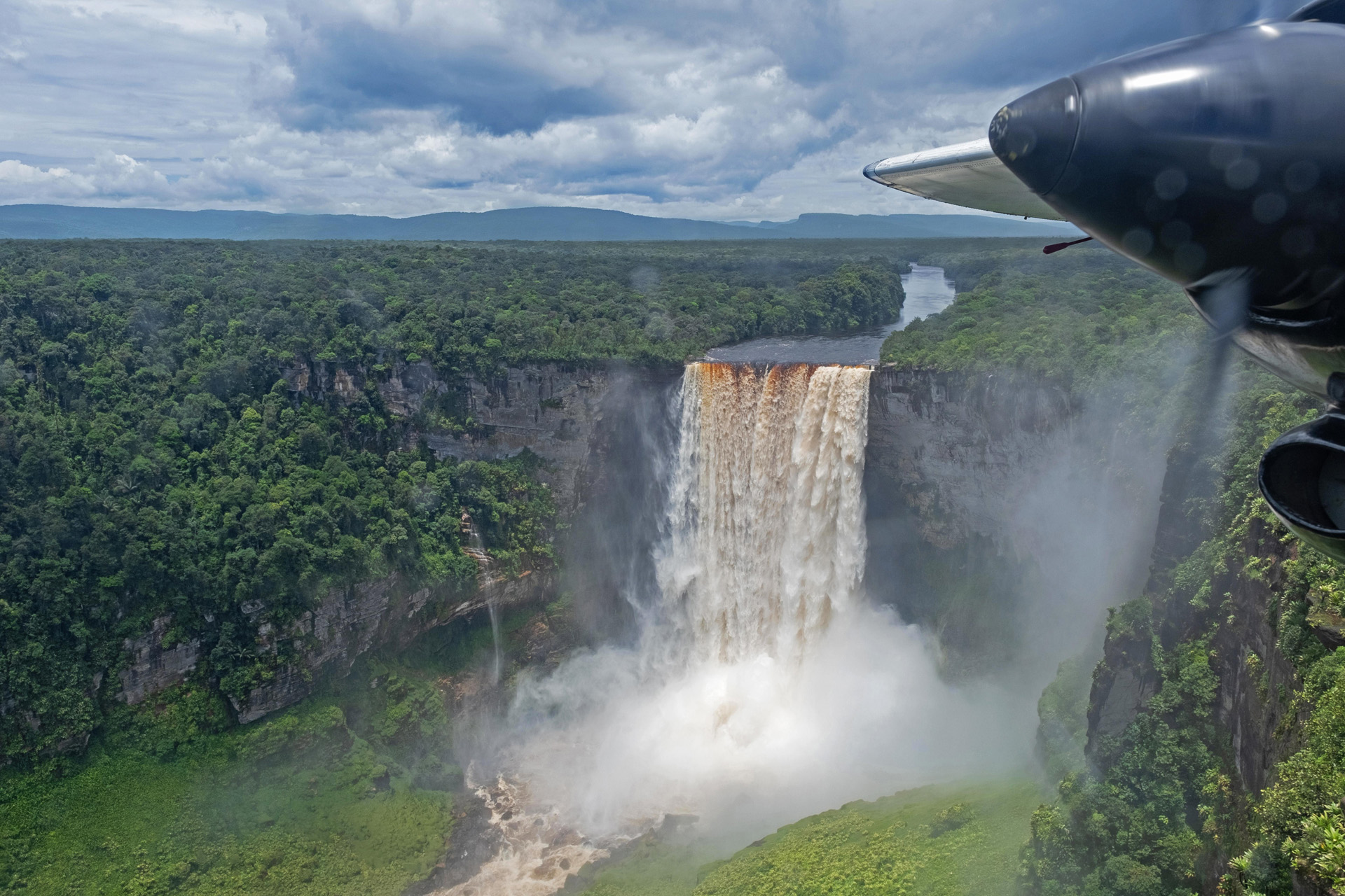 Kaieteur Falls on the Potaro River in the Kaieteur National Park, Guyana. Largest waterfall in the world in height and volume