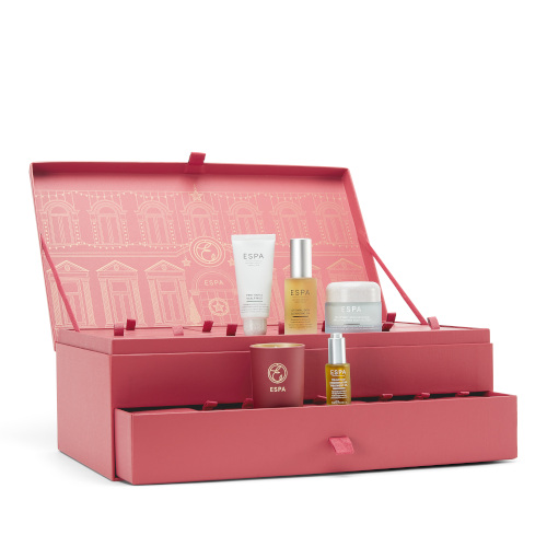 Red box with beauty products