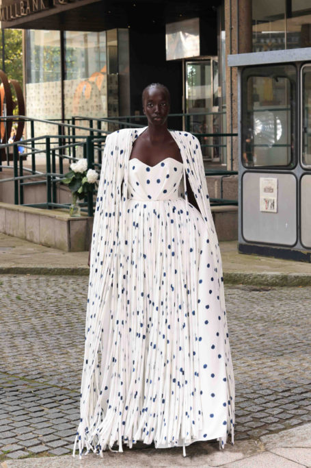 Woman in polka dot dress