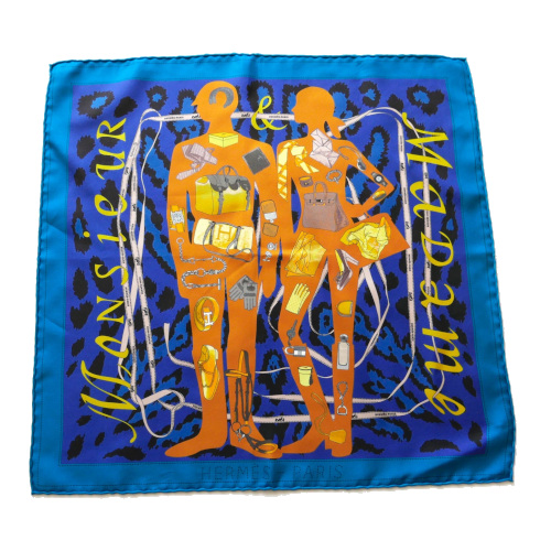 Blue and orange silk scarf