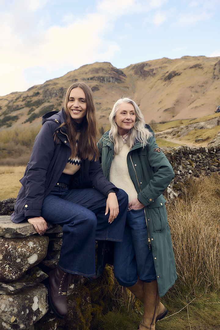 Women in countryside wearing coats