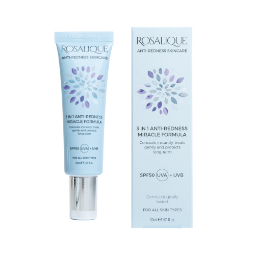 Blue tube and box with cream for covering redness from spider veins