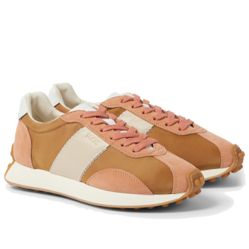 Brown and peach sneakers