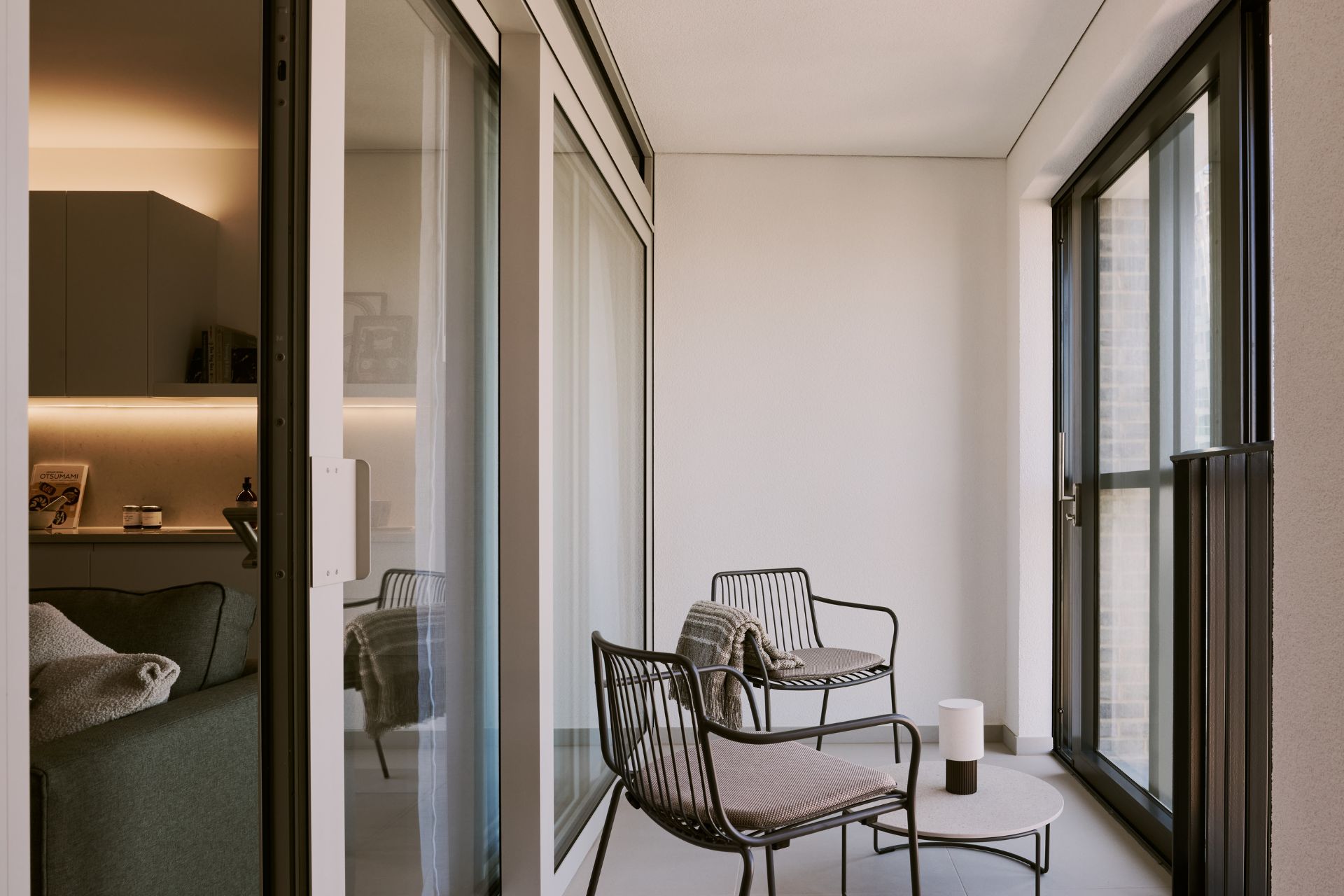 Winter terrace with blackchairs
