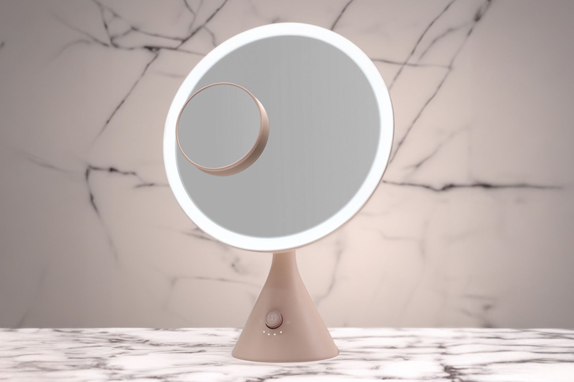 Light up vanity mirror on marble background
