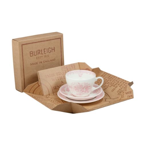 Pink and white teacup and saucer