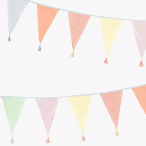 Pastel fabric bunting with tassels