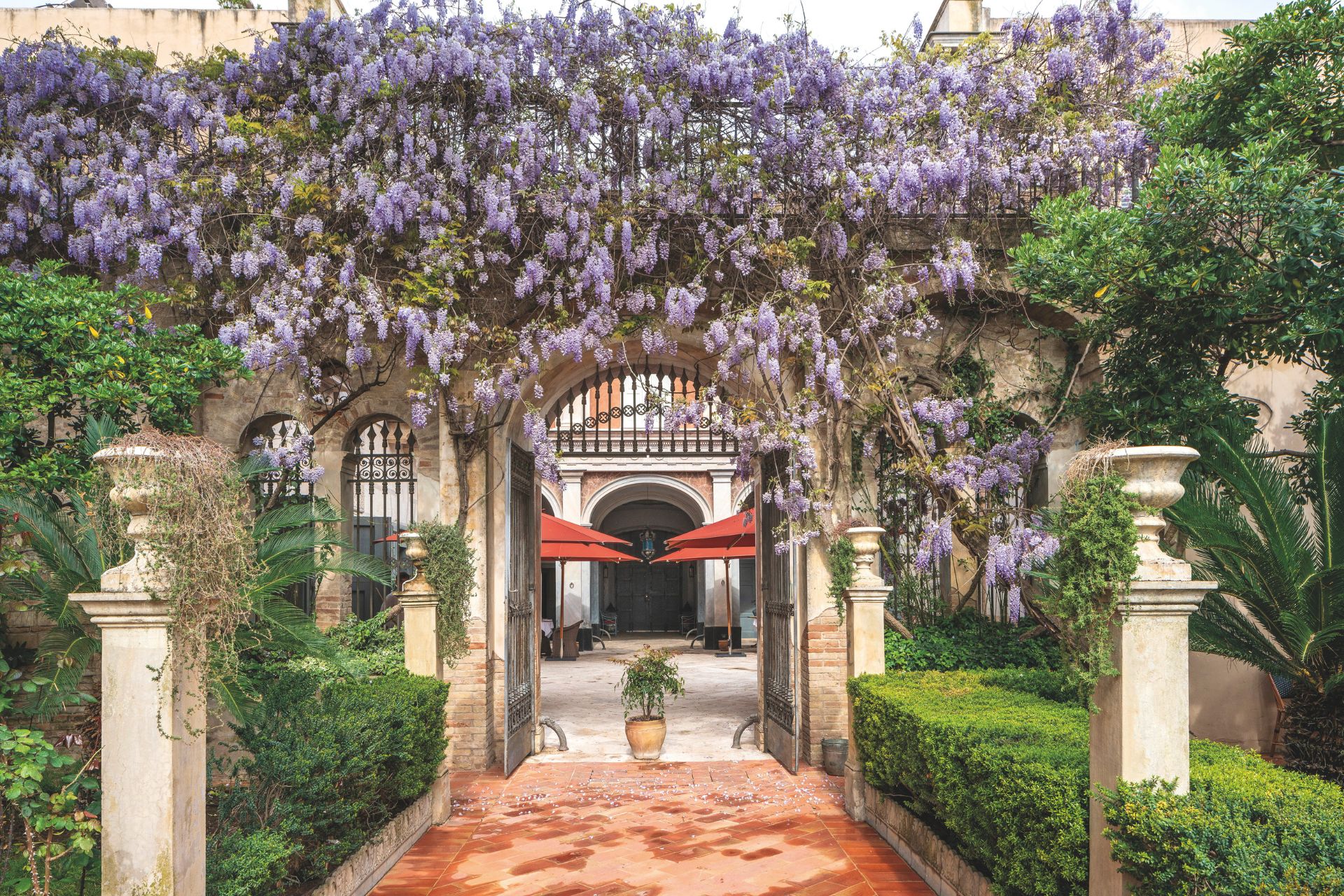 Hotel with lavender-clad facade