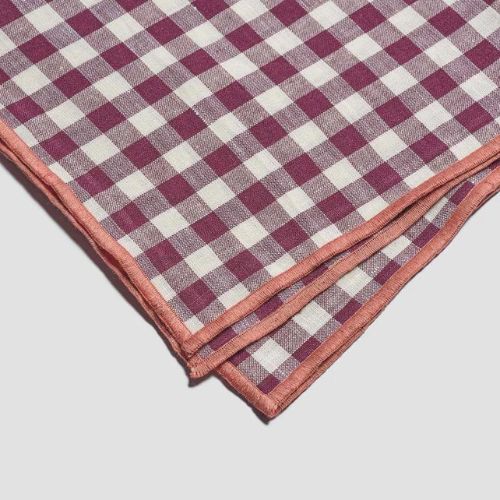 Red and white gingham tablecloth with pink trim