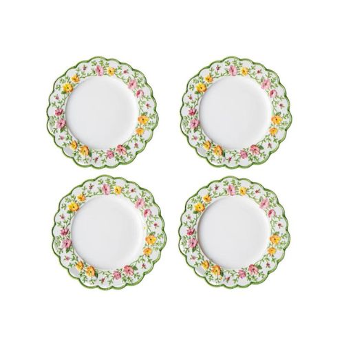 White dinner plates with floral edges