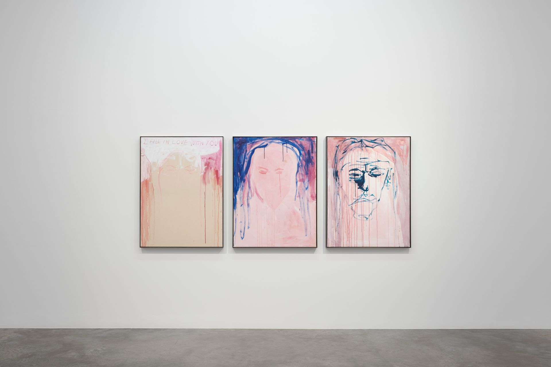 Three pink and blue paintings by Tracey Emin