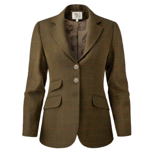 Green tweed hacking blazer withbrown silk lining