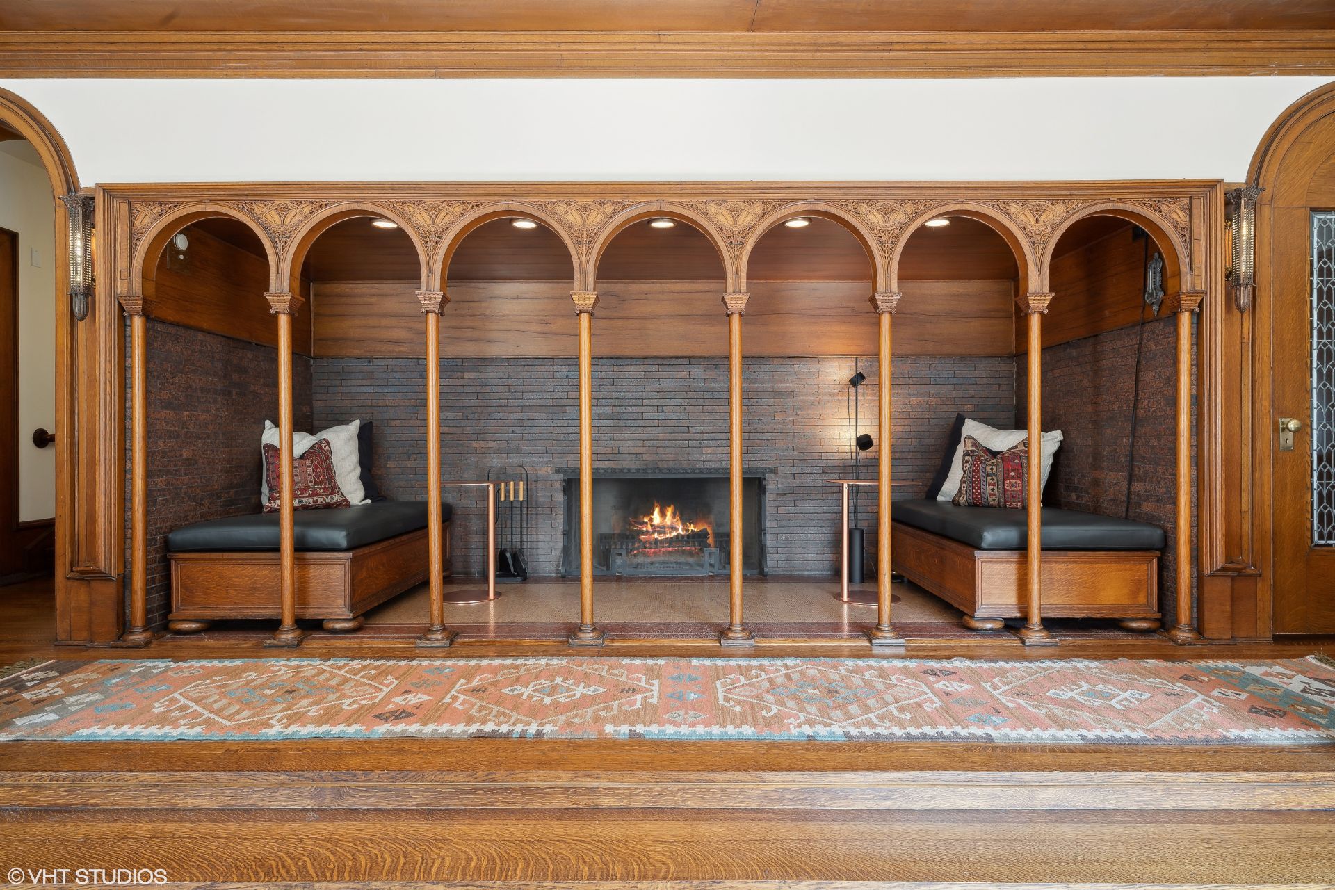 Seating area with wooden arches