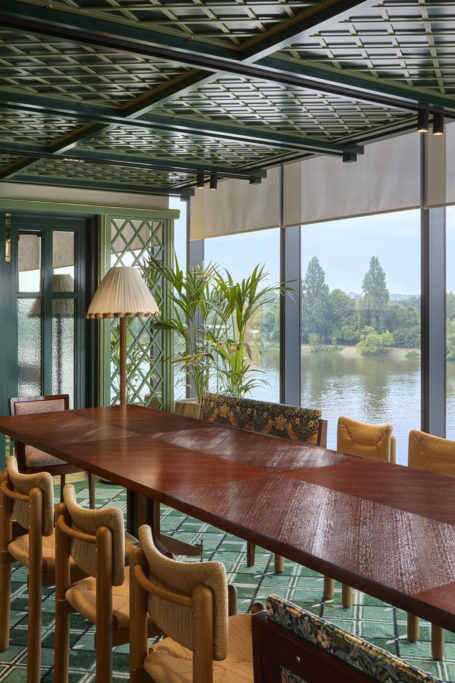 A businesslike table with river views
