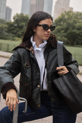 Woman in Barbour x Balzac Paris outfit