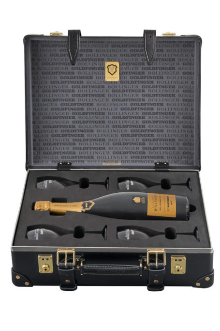 Case with champagne and glasses