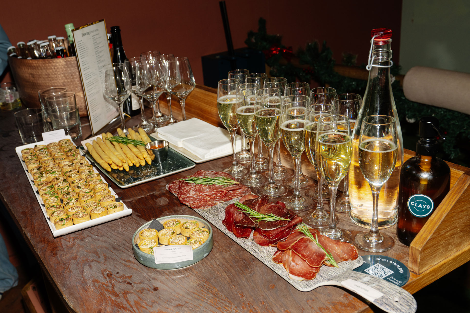 A table of food and drinks