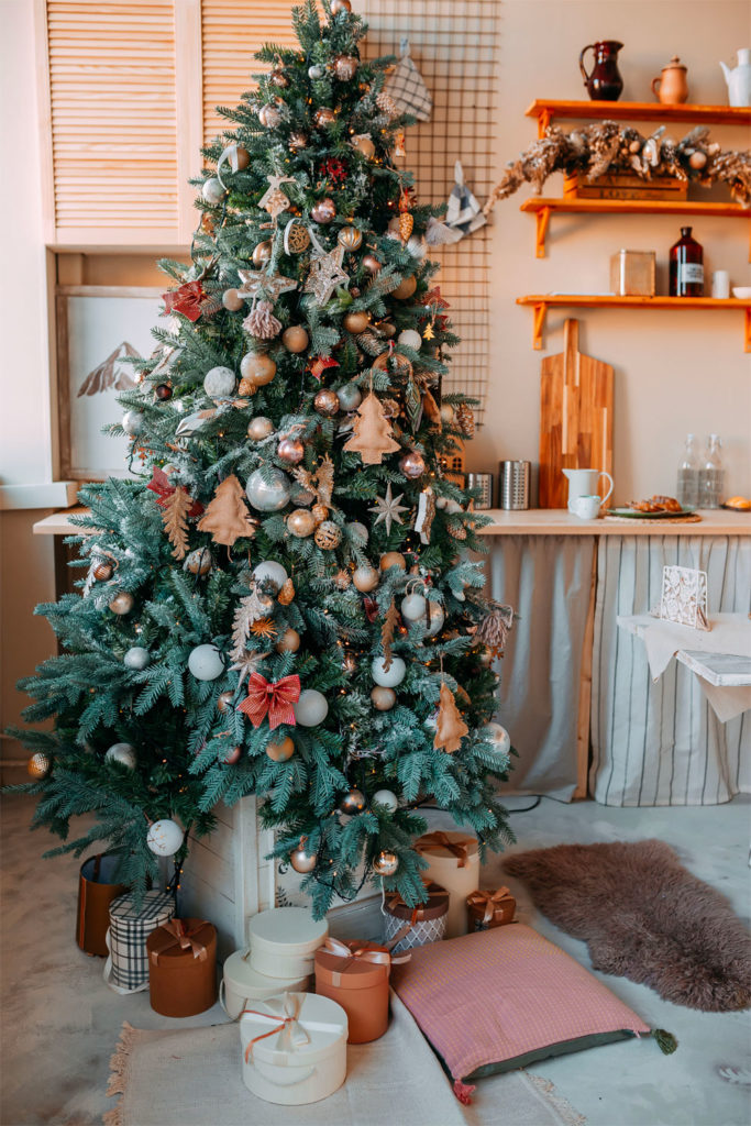 Gifts under a tree in a nice house