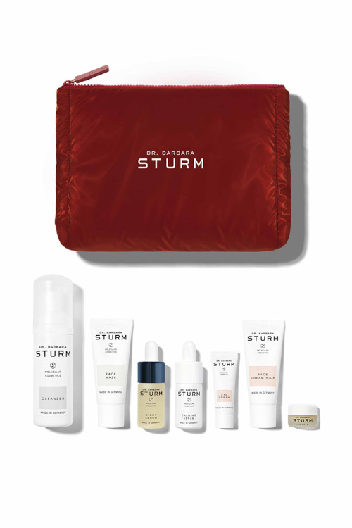 Skincare set with red bag
